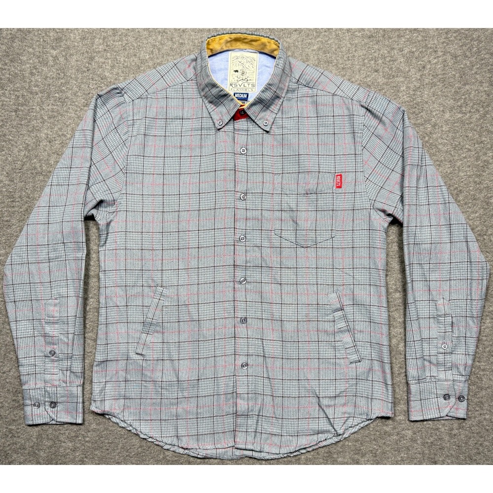RSVLTS Shirt Mens Medium Gray Stripe Flannel‎ Draper Button Long Sleeve Pockets